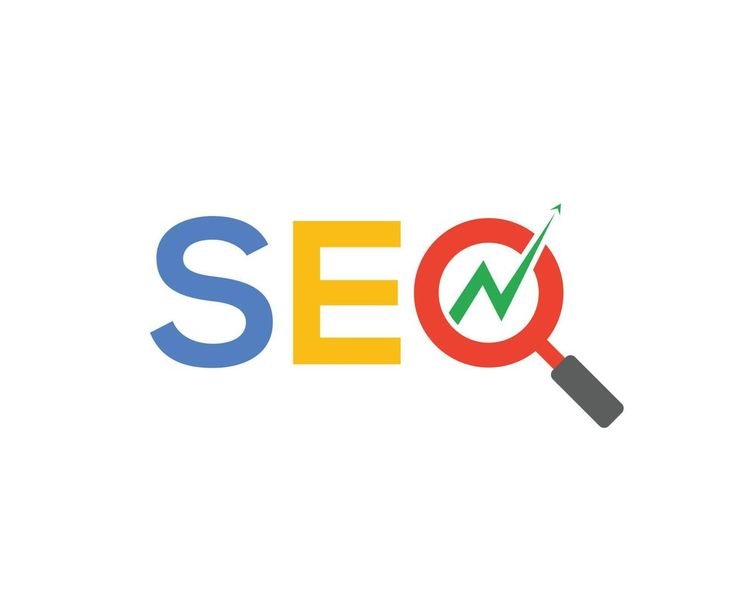 SEO search engine logo with magnifying glass and arrow